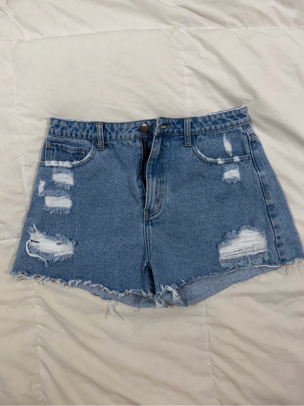 Show Me Your MuMu high rise distressed denim shorts